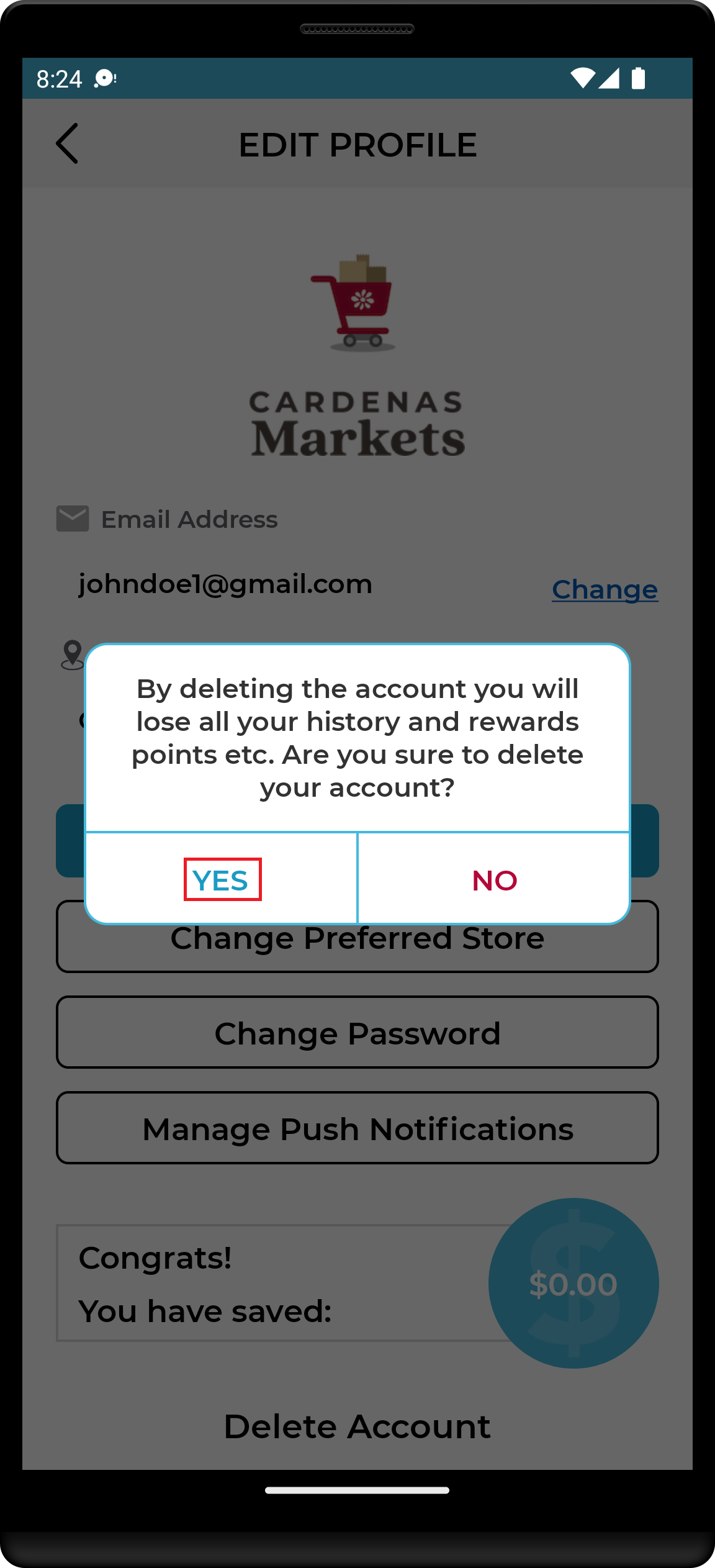 Screenshot for Step 4 Account Deletion
